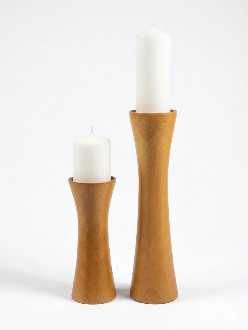 Vintage MCM Mid Century Modern Blonde Wood Hourglass Candlestick Holders - Pair